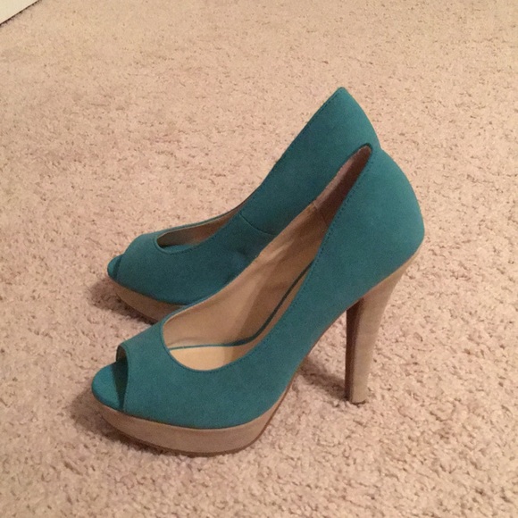 Elle Teal and Cream Heels - Picture 1 of 5